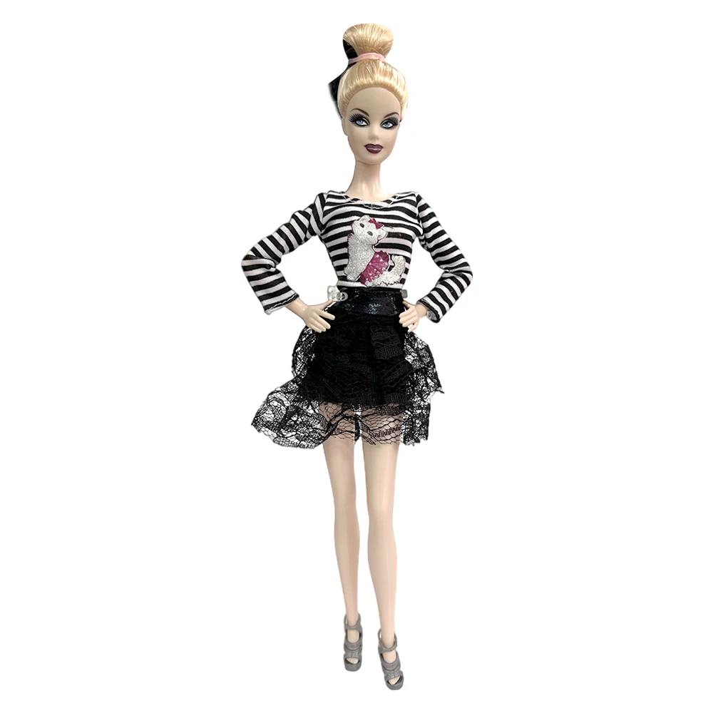 NK 1 Ks Módne Mini Šaty Čiernej Čipky Sukne Roztomilý Vzor Tričko Oblečenie, Oblečenie pre Bábiku Barbie Girl domček pre bábiky Hračky Príslušenstvo