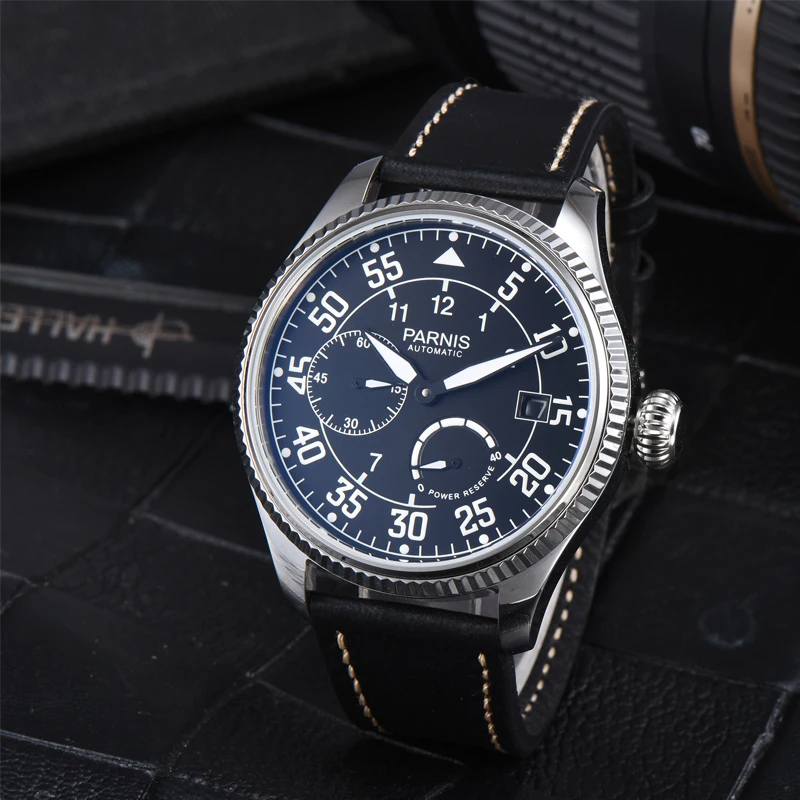 Nové Módne Parnis 45mm Black Dial Automatické Mechanické pánske Hodinky Koženým Remienkom Vodotesné Mužov Luxusné náramkové hodinky reloj 2023