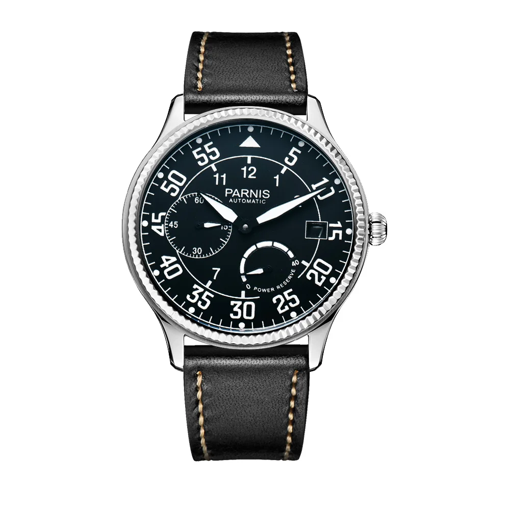 Nové Módne Parnis 45mm Black Dial Automatické Mechanické pánske Hodinky Koženým Remienkom Vodotesné Mužov Luxusné náramkové hodinky reloj 2023
