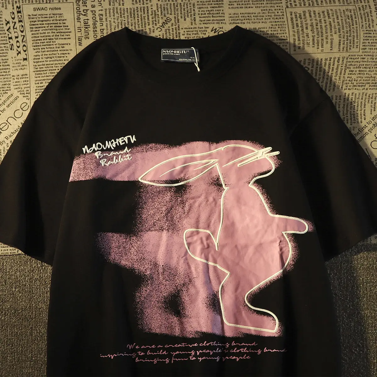 Obľúbené retro králik tlačiť Americké grafické T-shirt pre mužov a ženy, letné voľné bežné ulici osobnosti pár top harajuku