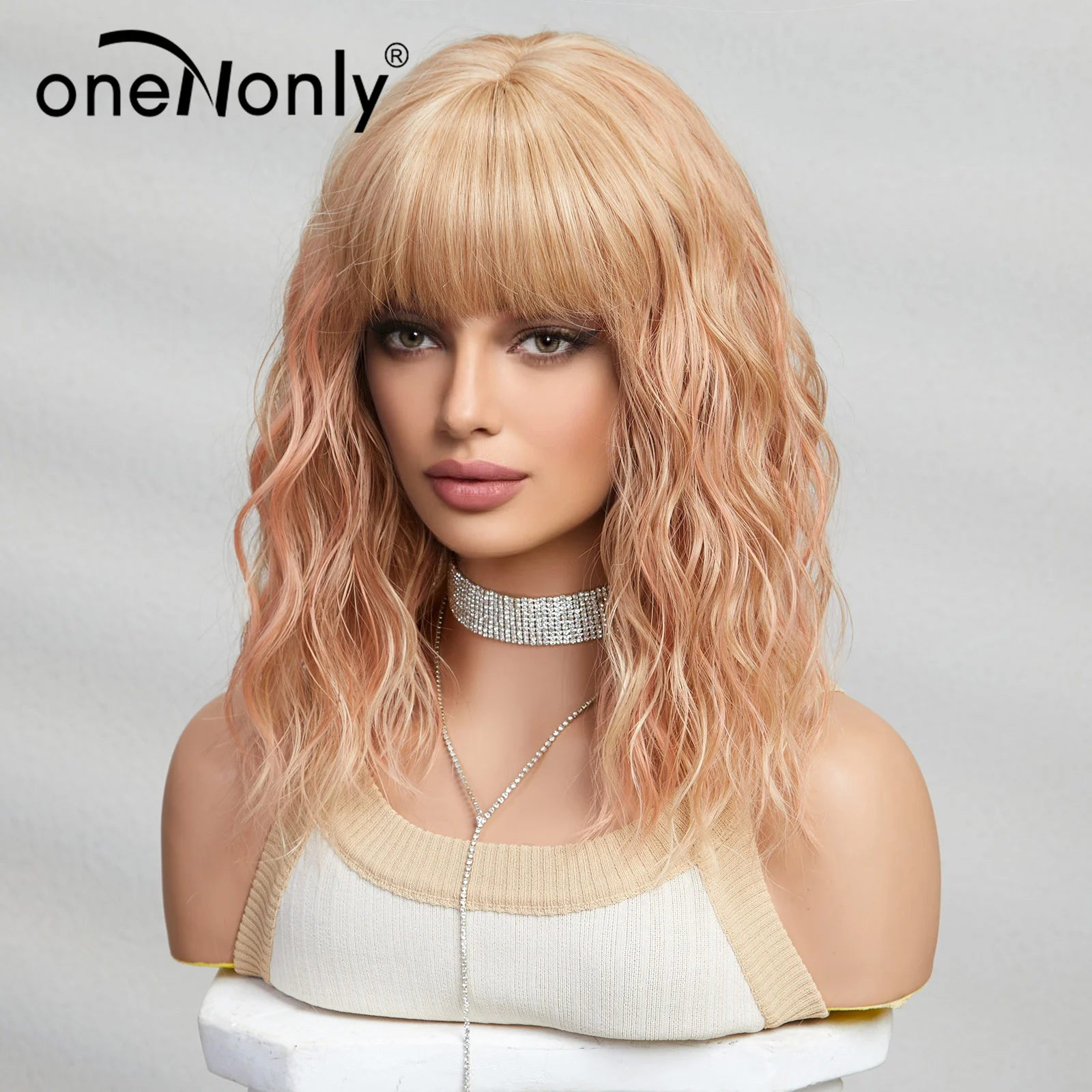 OneNonly Krátke Blond Syntetické Parochne pre Ženy Bob Parochne s Ofinou Lolita Strany Prírodné Vlasy, Parochne Vysokej Teplote Vlasy