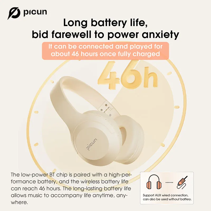 Picun B-01S Bezdrôtové Bluetooth Slúchadlá HIFI Stereo Slúchadlá Skladacia Športové Headset s Audio Kábel foriPhone Tablet