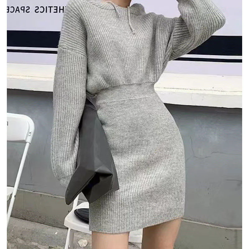 Pletený Sveter Mini Šaty Žien S Kapucňou Bežné Dlhý Rukáv, Krátke Šaty Jeseň Zima Kórejský Bežné Ženy Sexy Šaty Bodycon