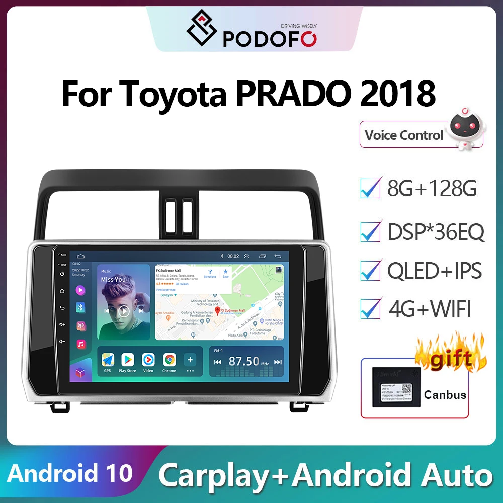 Podofo 2Din Android autorádia Multimidia Video Prehrávač Pre Toyota PRADO 2018 GPS Navigácie Carplay Auto Stereo Vedúci Jednotky