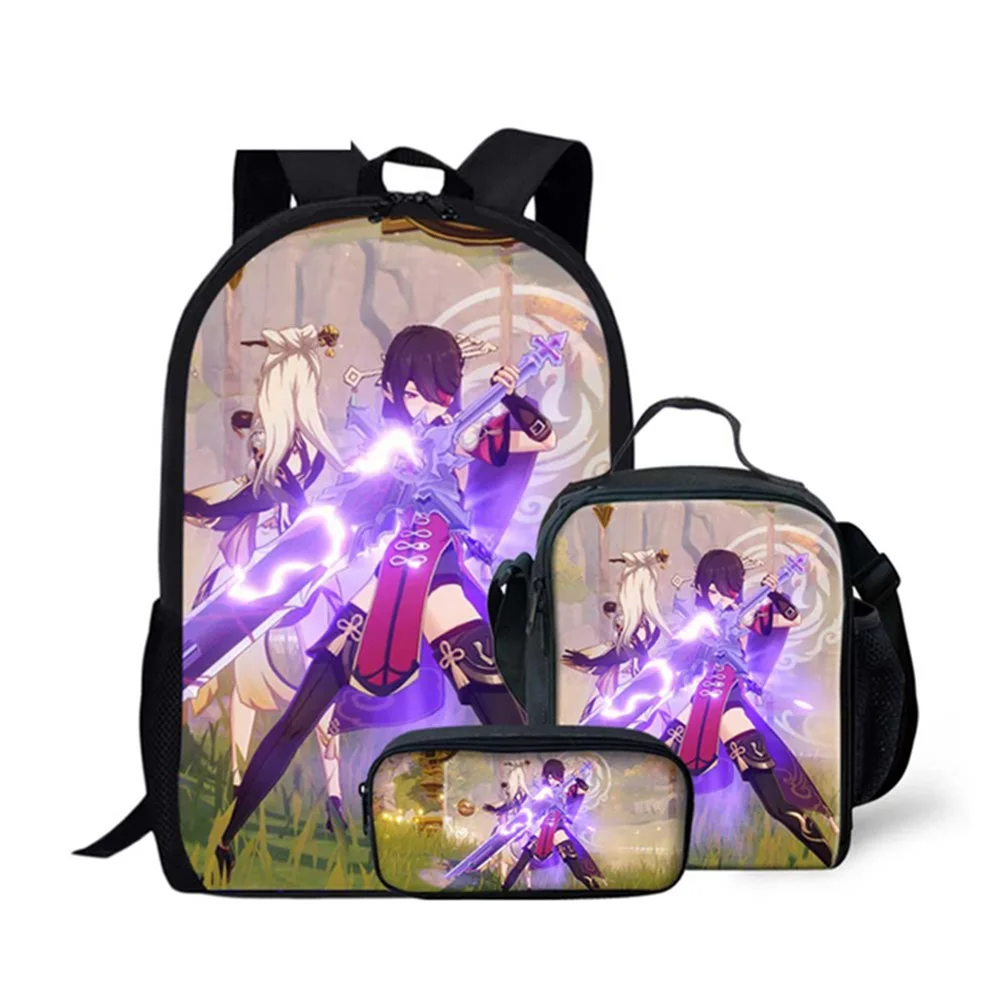 Populárne Mladistvý Zábavné Genshin Vplyv 3D Tlač 3ks/Set Študentské Cestovné tašky Notebook Daypack Batoh Obed Taška peračník