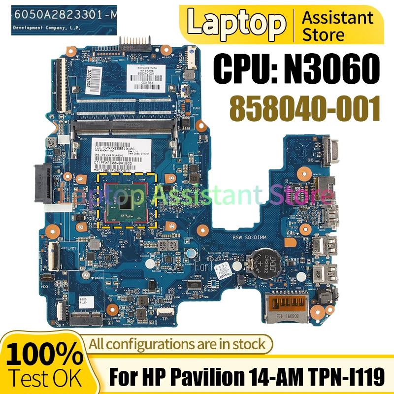Pre HP Pavilion 14-AM TPN-I119 Notebook Doske 6050A2823301 858040-001 SR2KN N3060 100％Test Notebook Doska