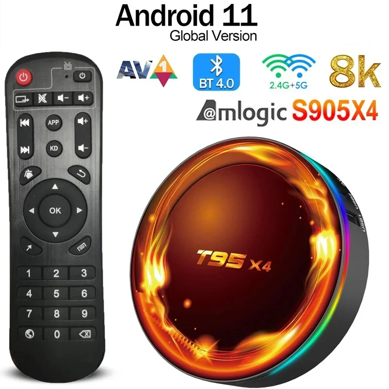 Pre xiao T95X4 Android 11.0 Smart TV Box Android Amlogic S905X4 32/64GB ROM AV1 8K HD, 2.4 GH&5GH Dual Wifi BT4.0 Set-Top-Box