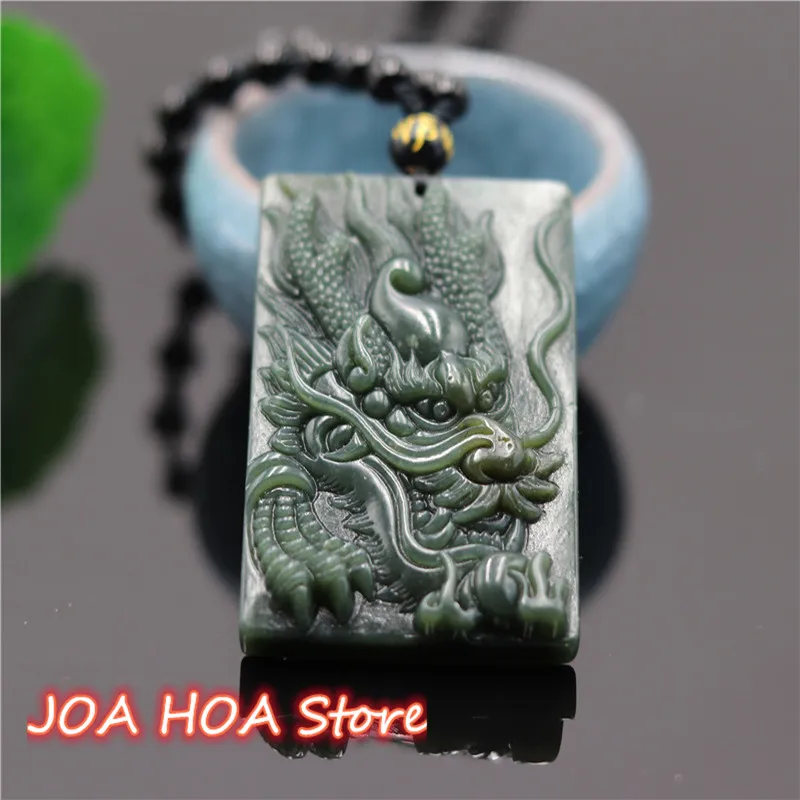 Prírodné Hetian Jade Dragon Prívesok Korálky Náhrdelník Kúzlo Bižutéria Módne Doplnky, Ručne Vyrezávané Amulet