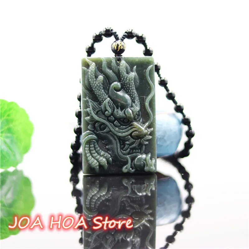 Prírodné Hetian Jade Dragon Prívesok Korálky Náhrdelník Kúzlo Bižutéria Módne Doplnky, Ručne Vyrezávané Amulet