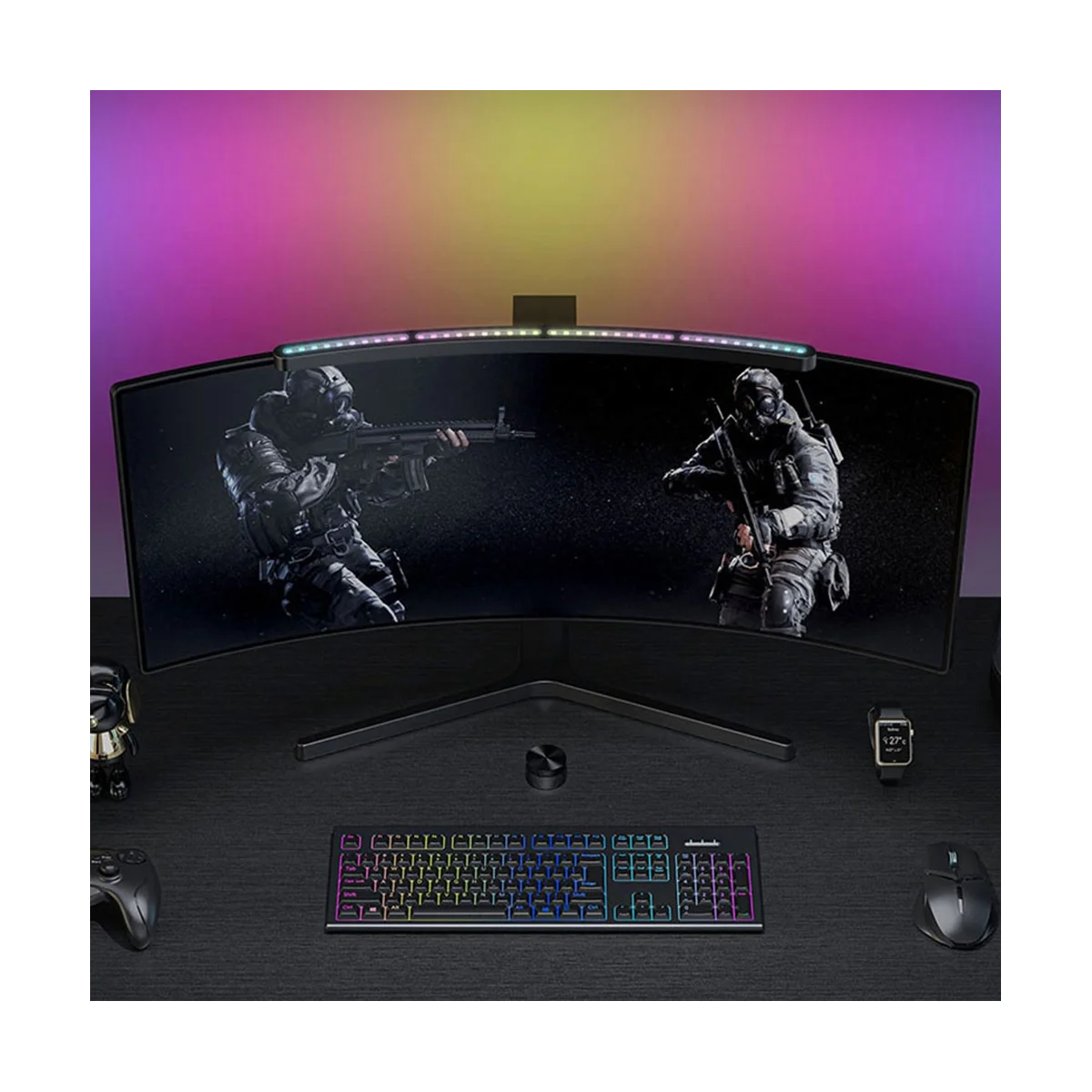 RA97 Zakrivené Monitor Svetlo RGB Farebný Zvuk - Hudobné PC Visí Hra Stmievanie Oko-Starostlivosť Bezdrôtové Diaľkové Ovládanie(B)