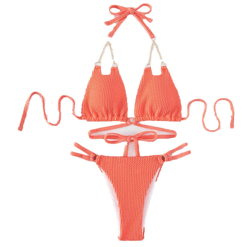 Rebrovaný Bikini Orange Chian Ohlávka dámske Plavky, Plavky Sexy 2 Kusy Bikiny Nastaviť 2023 Nový Trend Samostatné plavky R019