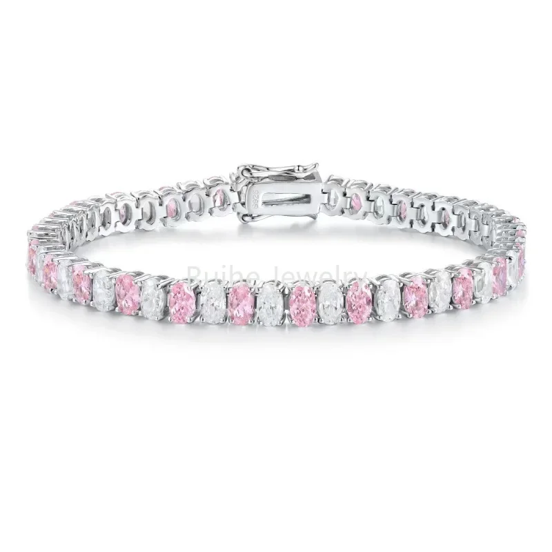Ruihe Nové 925 Striebro, Ružové a Biele Simulované Diamond Cubic Zirconia Náramok pre Ženy, drahé Kamene, Šperky Pár Náramok Šperky