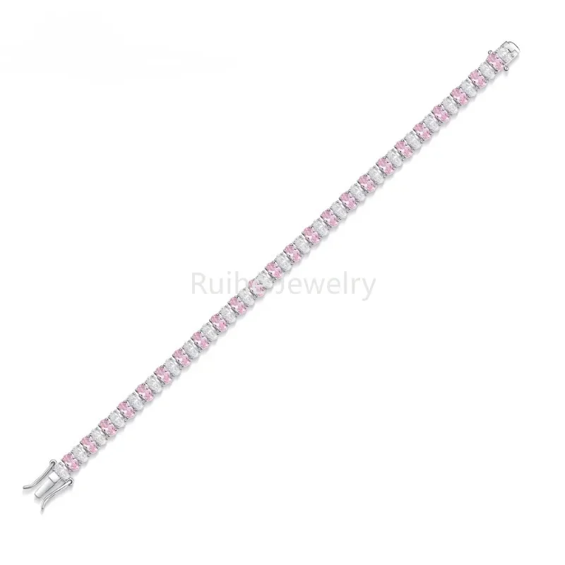 Ruihe Nové 925 Striebro, Ružové a Biele Simulované Diamond Cubic Zirconia Náramok pre Ženy, drahé Kamene, Šperky Pár Náramok Šperky