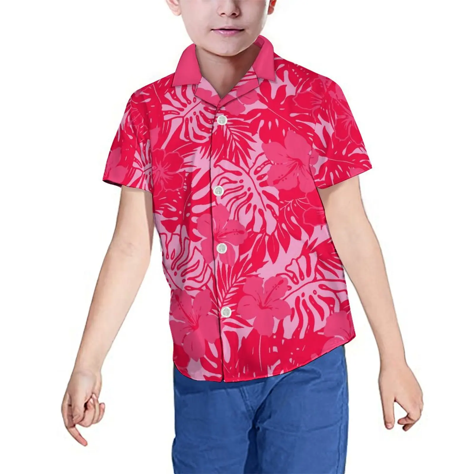 Samoan Detí Tribal Vyhovovali Zodpovedajúce Polynézskej Dievča Multi Vrstvený Vytlačené Dlhé Šaty Havajské Chlapci Ružové Tričko