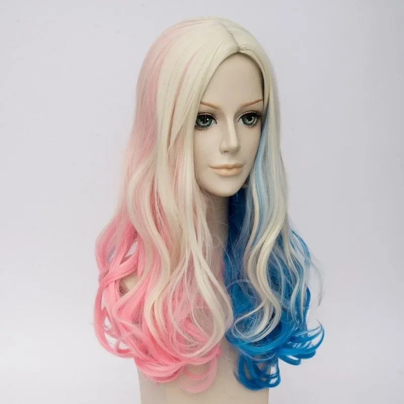 Samovražedné Komando Harley Quinn Parochňu Kučeravé Blond Ružová Modrá Zmiešané Vlasy Cosplay Parochne
