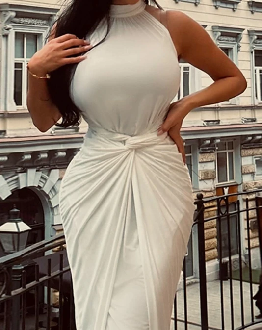 Sexy Party Šaty pre Ženy 2023 Nové Módne bez Rukávov Biely Pás na Zápästie Pevne Elegantné Sukne v tvare U Golier Stredná Dĺžka Sukne