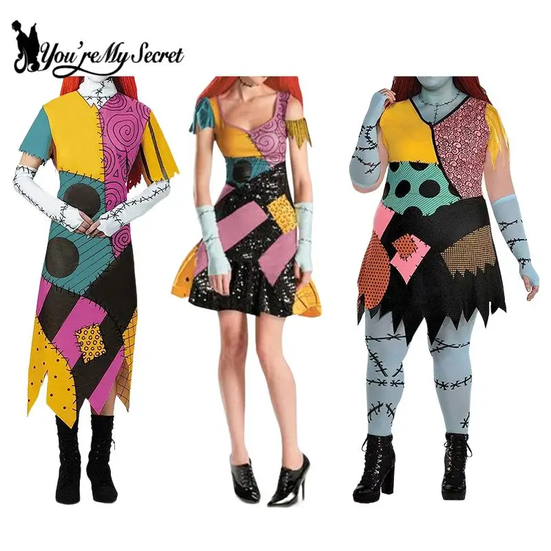 [Si Moje Tajné] Zábavnej Šaty pre Ženy Strašidelné Sally Cosplay Kostým Dievča Halloween Party bez Rukávov Asymetrické Ženské Šaty