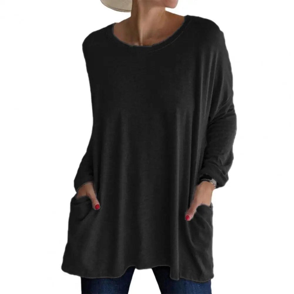 Solid Farba Vintage Vrecku Nadrozmerné T-shirt Ženské Oblečenie Móda Jeseň Tuniku Základné Y2k Top Ženy 2023 Dlhý Rukáv T Shirt