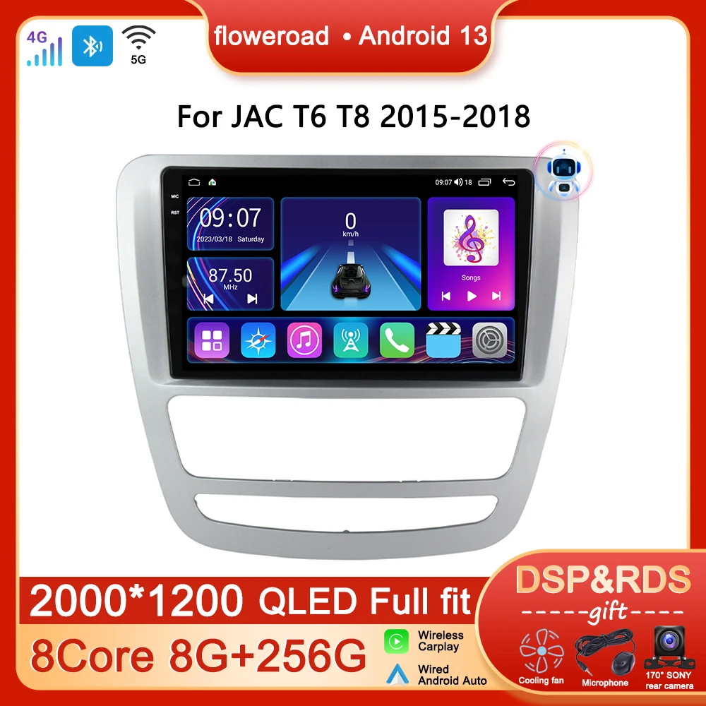 Stereo 2din 4G autorádia Android Pre JAC T6 T8 2015 2016-2018 Multimediálny Prehrávač Navigácie GPS Auto Carplay Video QLED Obrazovke BT