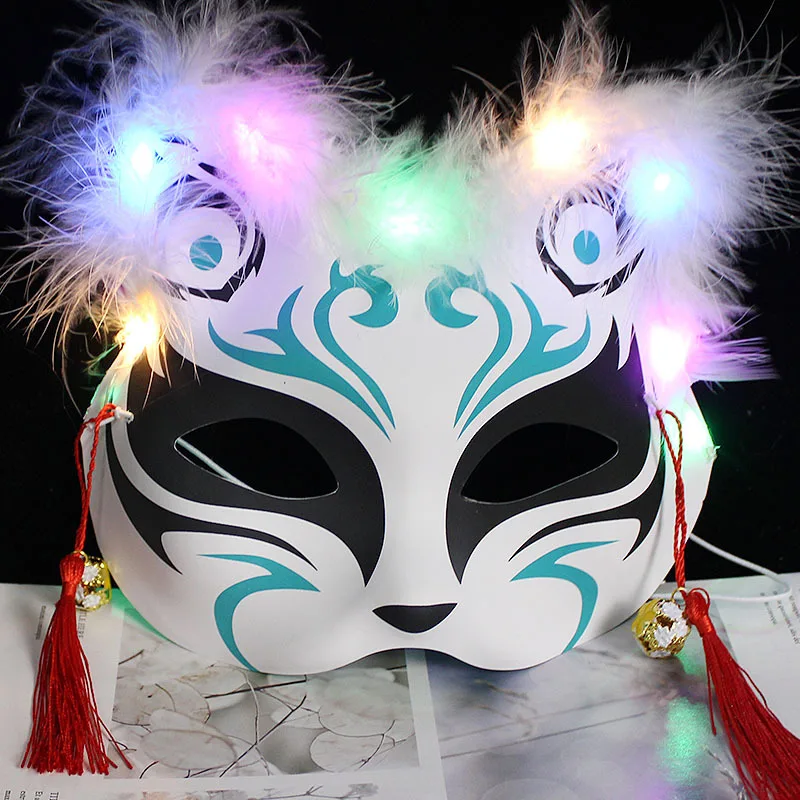 Svietiace Led Fox Maska Japonský Cosplay Blikajúce Očná Maska Rave Kostým Anime Polovicu Tváre Mačka Masky Maškaráda Festival Strany Rekvizity