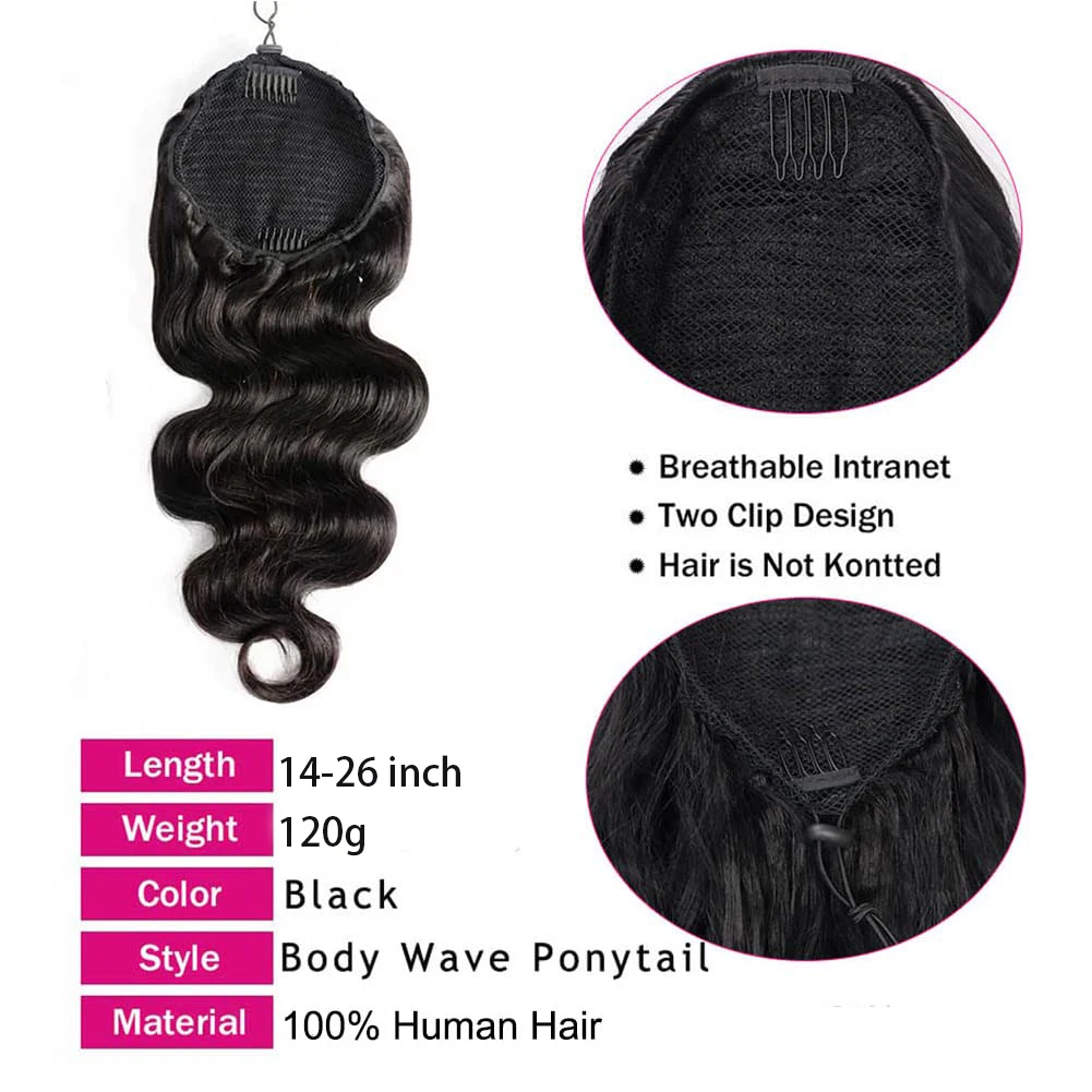 Telo Vlna Copu Ľudské Vlasy Šnúrkou Copu Čip-v predlžovanie Vlasov Prírodná Čierna #1B Farby Pre Ženy, 12-26 palec 120 g/pack