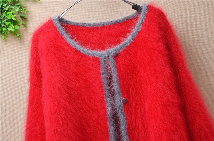 top mujer Ženy móda voľné vianočné červené krátke zimné noriek cashmere vesty dlhé rukávy angora kožušiny sveter kabát bunda