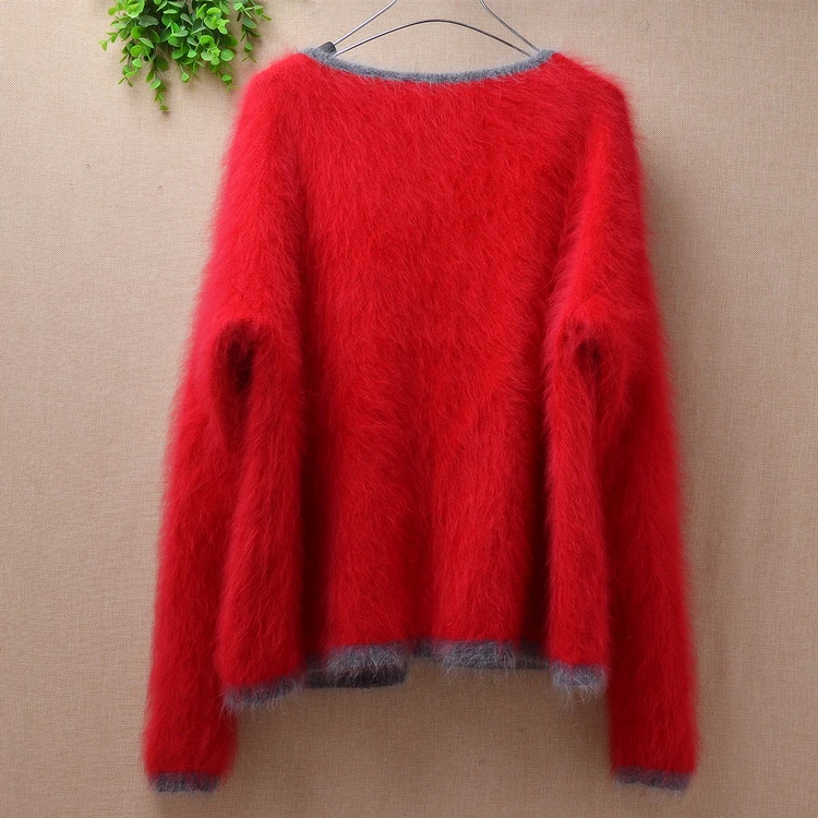 top mujer Ženy móda voľné vianočné červené krátke zimné noriek cashmere vesty dlhé rukávy angora kožušiny sveter kabát bunda