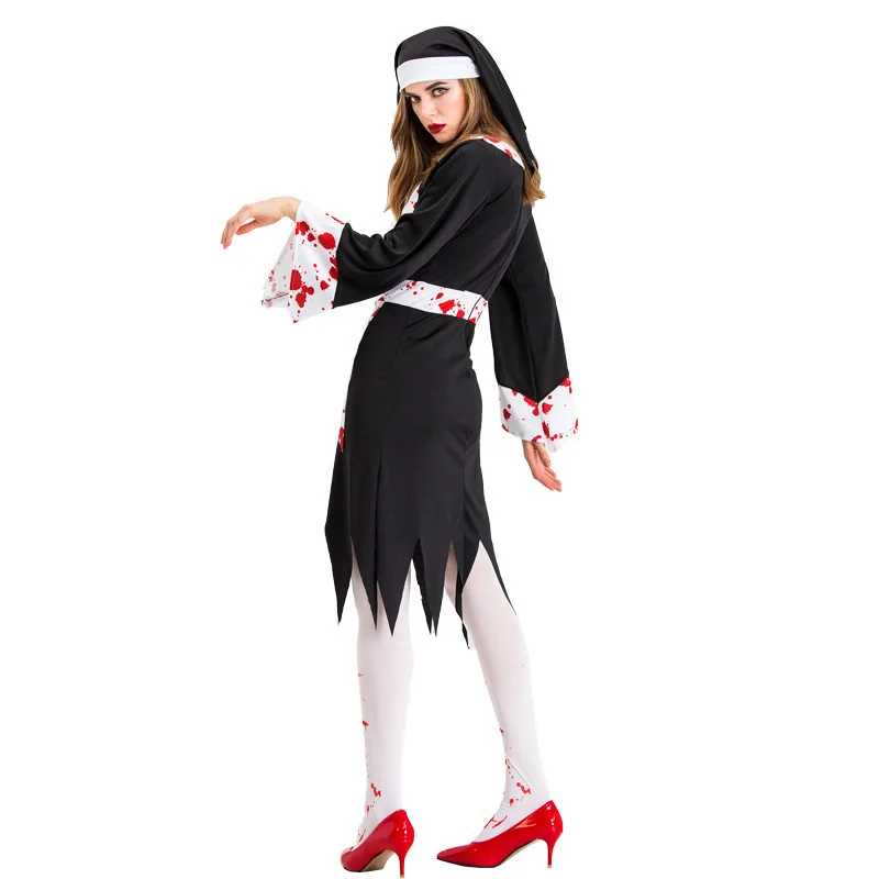 Upír Bloodstained Mníška Kostým Krvi Odkvapkávanie Zombie Cosplay Kostýmy Ženy Halloween Karneval Party Oblečenie