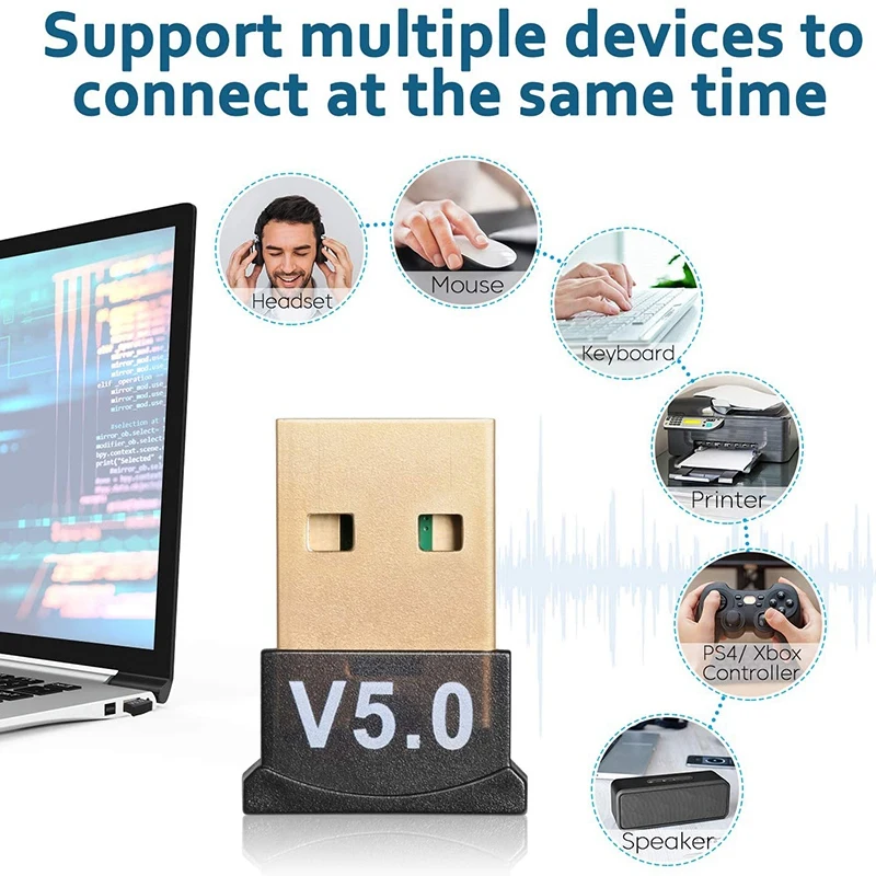 USB Bluetooth 5.0 Adaptér pre PC Win10/8.1/8/7/Bluetooth Dongle Prijímač/Vysielač pre Podporu pre Pripojenie Headsetu