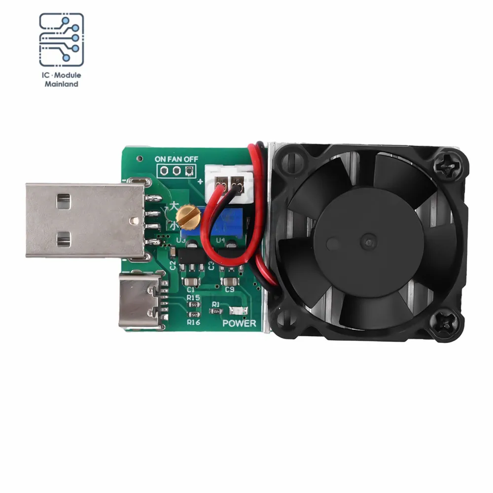 USB Load Tester Elektronický Load Test Odpor Modul 22.5 W USB a C Typ Rozhrania Nastaviteľné Konštantný Prúd s Chladiaci Ventilátor