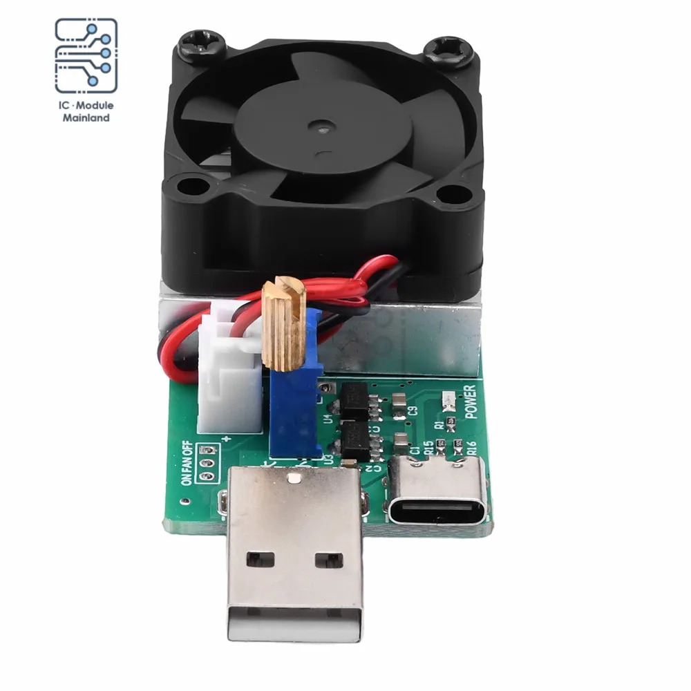USB Load Tester Elektronický Load Test Odpor Modul 22.5 W USB a C Typ Rozhrania Nastaviteľné Konštantný Prúd s Chladiaci Ventilátor