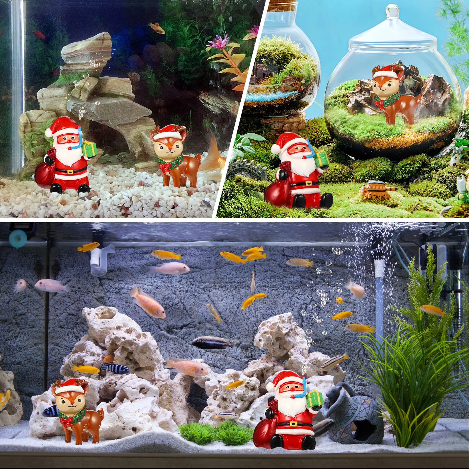 Vianočné Akvárium Dekorácie Santa Claus, Soby Akvárium Ozdoby Živice Akvárium Výzdoba, Vianočné Dekorácie