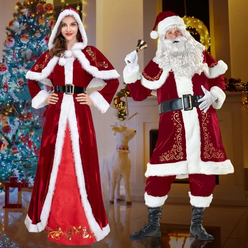 Vianočné Kostýmy Lady Xmas Party Šaty Santa Claus Cosplay Ženy Červené Šaty S Kapucňou Deluxe Klasické Vianočné Vyhovuje Strany Oblečenie