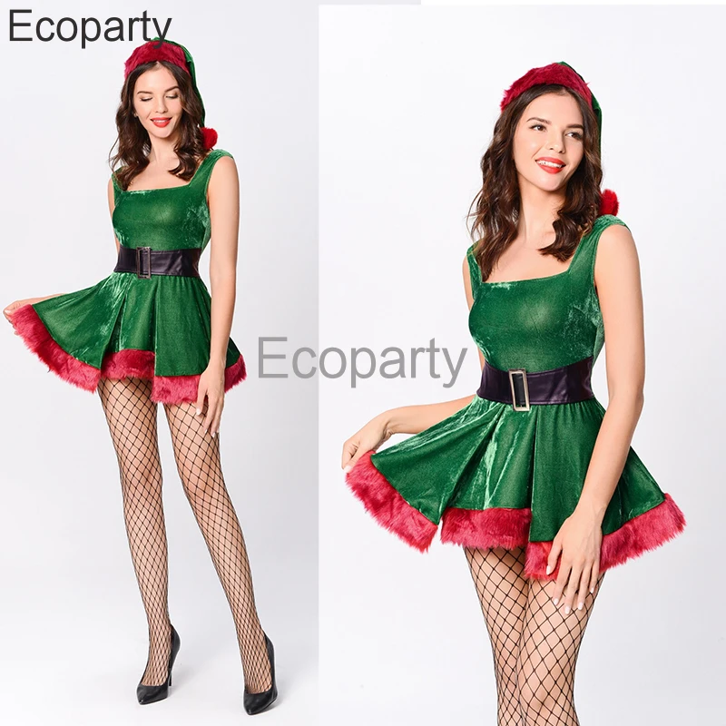Vianočný Kostým Pre Ženy Sexy Šaty Bez Ramienok Vianočný Stromček Elf Cosplay Oblečenie Xmas Party Stage Show Výkon Oblečenie