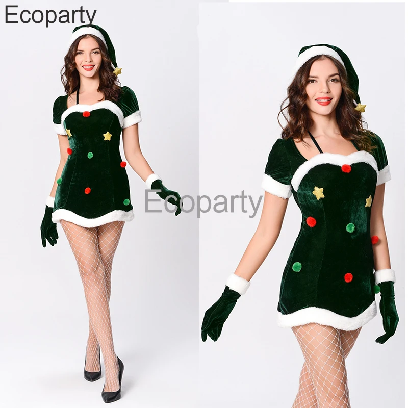 Vianočný Kostým Pre Ženy Sexy Šaty Bez Ramienok Vianočný Stromček Elf Cosplay Oblečenie Xmas Party Stage Show Výkon Oblečenie
