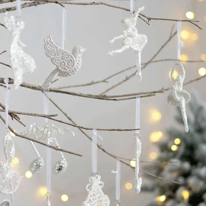Vianočný Stromček Lesk Visí Prívesky Biely Anjel Poznámka Pentagram Vianoce Oranments Veselé Vianoce Navidad Noel Dekorácie 2023