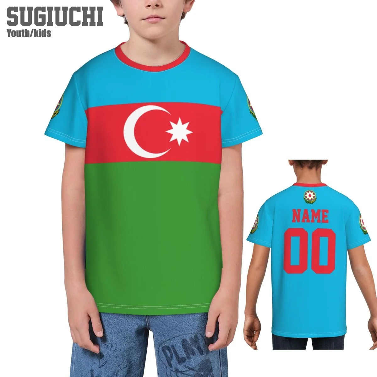 Vlastné Meno Počet Azerbajdžan Vlajka Znak 3D T-shirts Pre Deti, Mládež Chlapec/Dievča Tees dres Futbal Futbal Fanúšikov Darček tričko