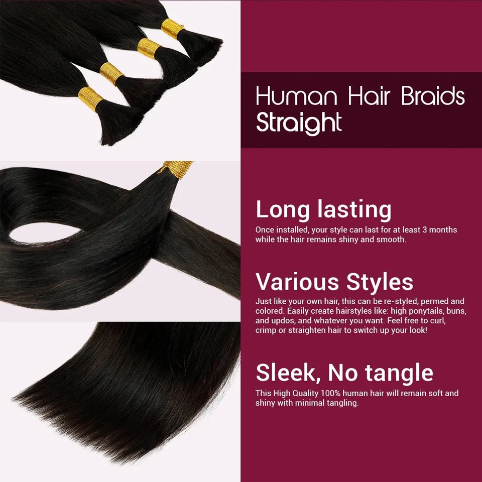 Vlasy Boky Rovno Väčšinu Ľudských Vlasov 50grams Ľudských Pletenie Vlasy Voľne Bez Útku Rozšírenia Prirodzených Ľudských Hairpice #1B Väčšinu Vlasov