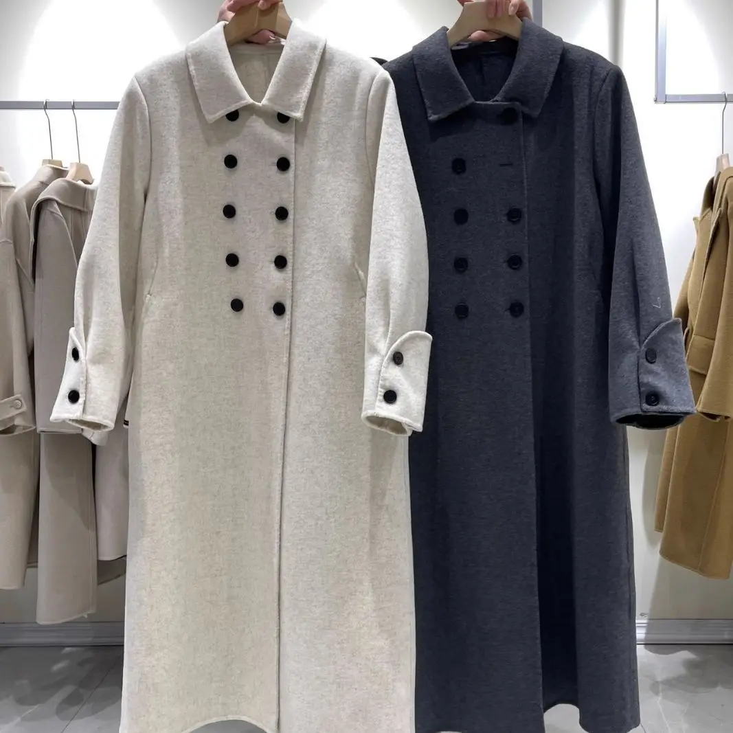 vlna kabát zimný nové voľné double-breasted vlnené kabát