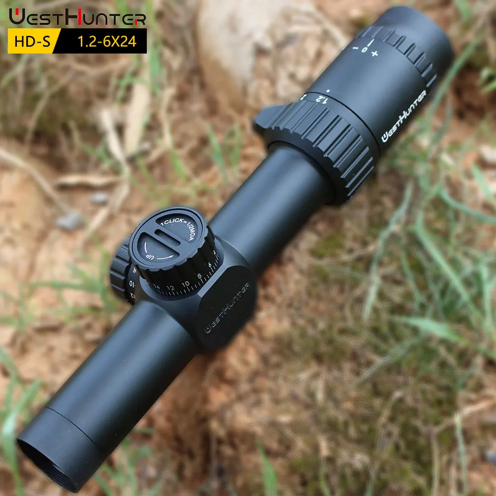 WestHunter HD-S 1.2-6X24 SFP Kompaktný Rozsah Mil Dot Reticle Lov Riflescopes Veži Reset Zámok Taktické Optické Mieridlá