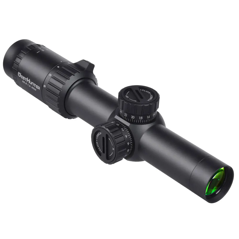 WestHunter HD-S 1.2-6X24 SFP Kompaktný Rozsah Mil Dot Reticle Lov Riflescopes Veži Reset Zámok Taktické Optické Mieridlá