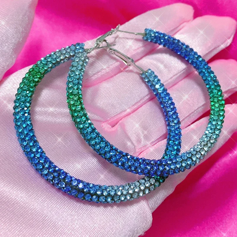 Y2K Modré Crystal Hoop Náušnice kórejský Módne Charms Kruhové Krúžok Náušnice pre Ženy Punk Šperky Sexy Príslušenstvo Geometria