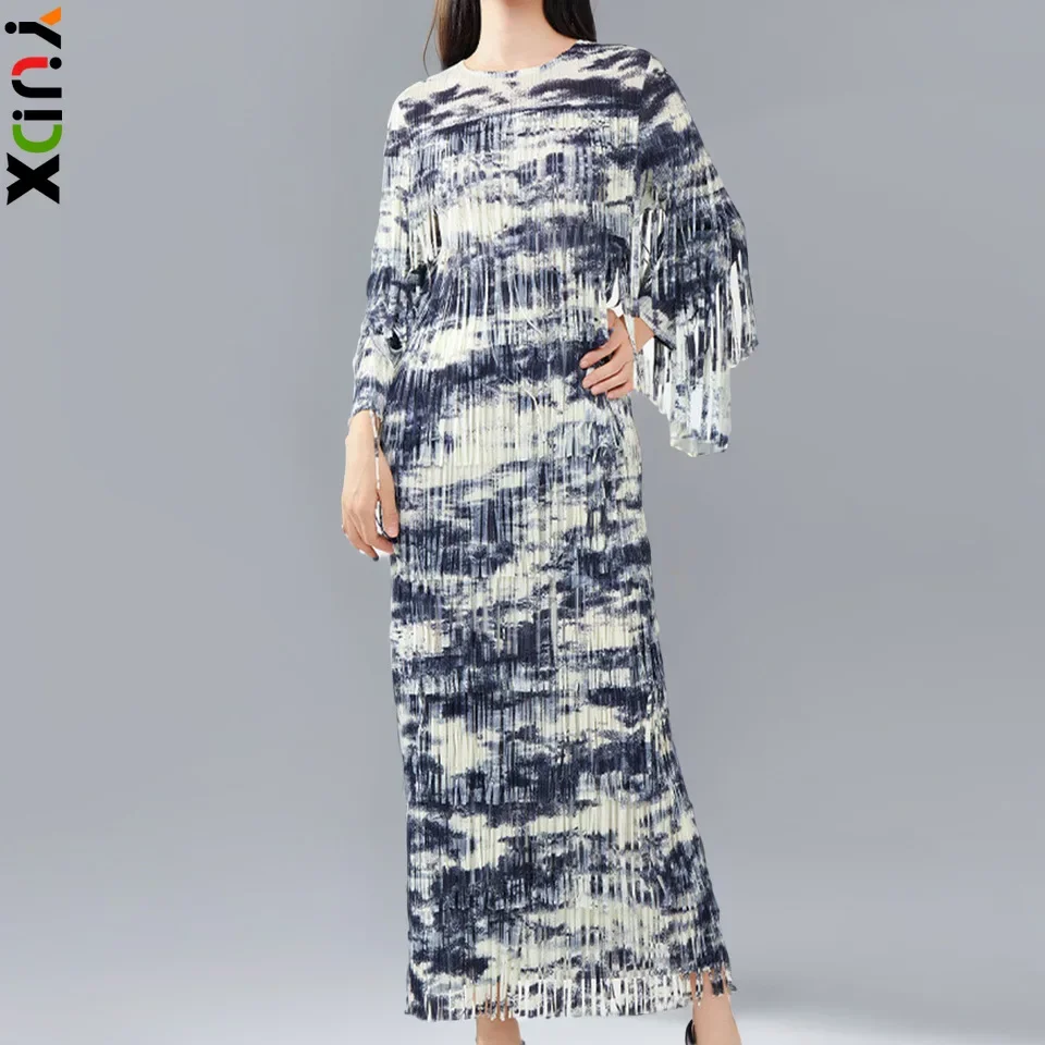 YUDX Miyake Skladaný Dlhý Strapec Dizajn dámske Šaty Móda Tlačené Slim Plus Veľkosť Dievčatá Dlho 2023 Jeseň Nové