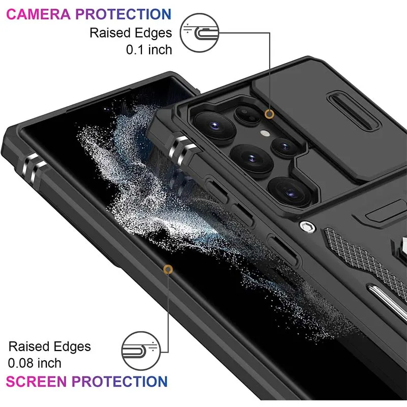Z-ZOBRAZIŤ Brnenie Fotoaparát Push Okno Pre Samsung Galaxy S23 Ultra Prípade Magnetický Krúžok Držiak Shockproof Kryt, Taška