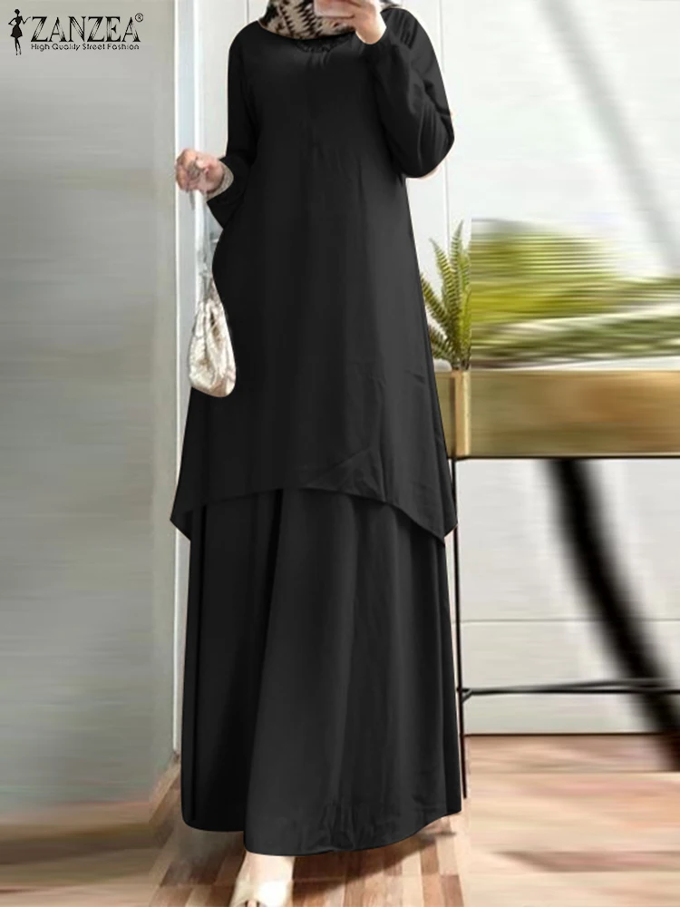 ZANZEA Módne Moslimské Oblečenie Vintage Turecko Hidžáb Župan Dlhý Rukáv Pevné Ramadánu Šaty Žena Elegantné Party Islamské Oblečenie