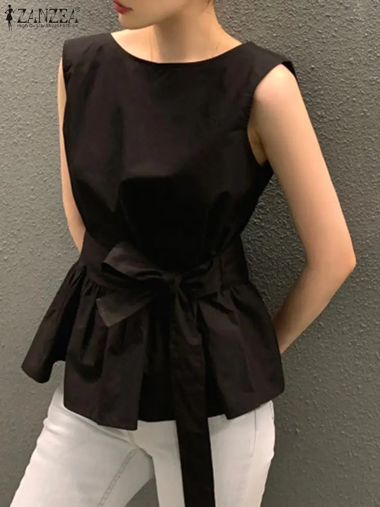 ZANZEA Vintage Nádrže 2023 Letné Topy Ženy jednofarebné bez Rukávov Tuniku Office kórejský Módy v strede zúžený Obväz Camisoles Femme