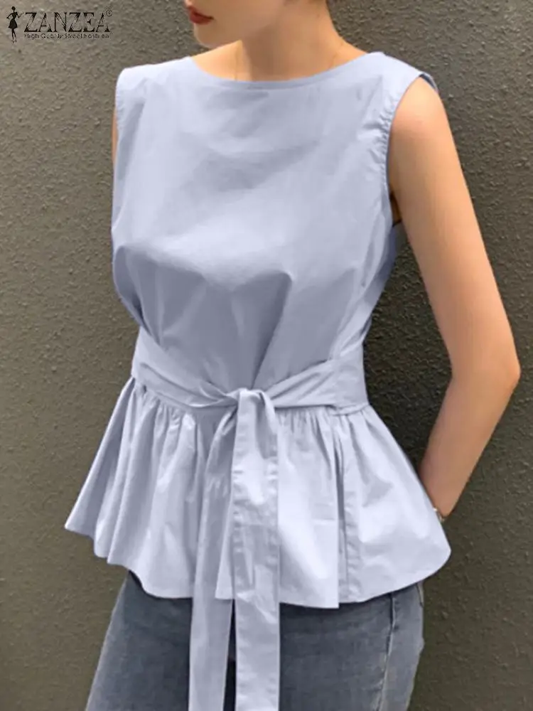 ZANZEA Vintage Nádrže 2023 Letné Topy Ženy jednofarebné bez Rukávov Tuniku Office kórejský Módy v strede zúžený Obväz Camisoles Femme