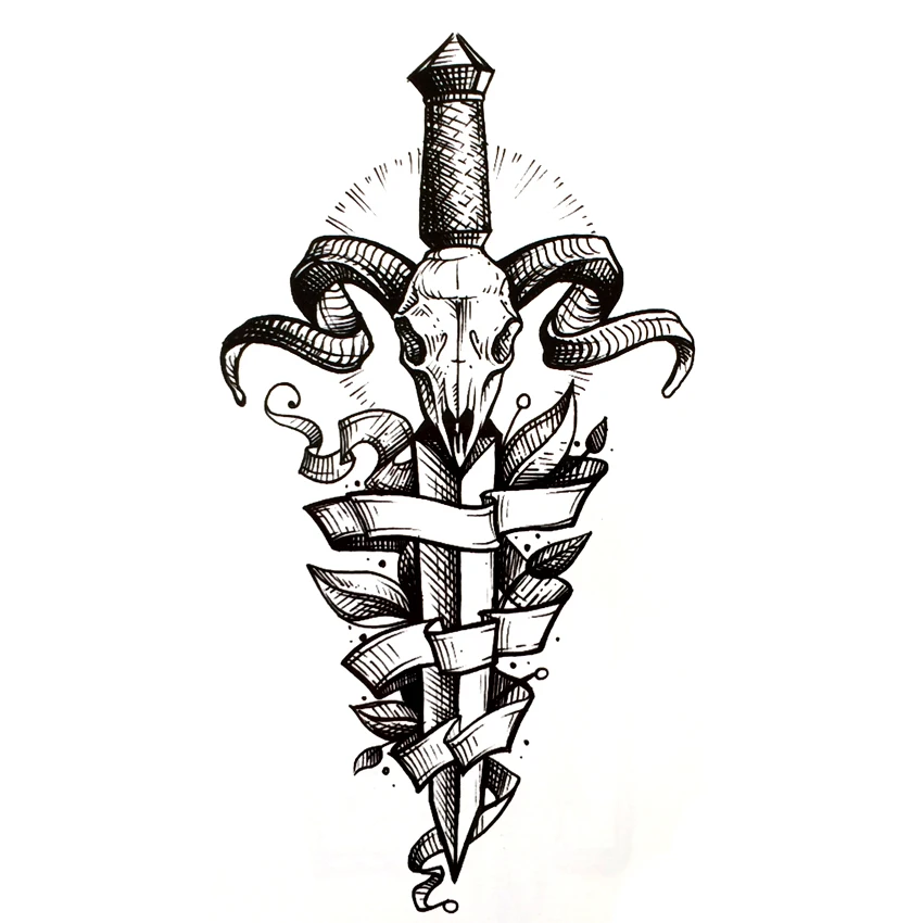 Zapečatené Demon dýku Nepremokavé Dočasné Tetovanie mužov Tetovanie Body Art Henna tattoo Rukávy Ngau Tau Lebky Harajuku Tetovanie
