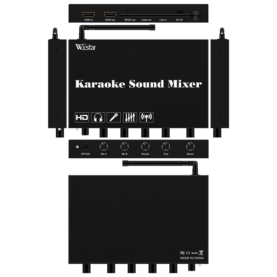 Zvuk Mesto Bezdrôtový Mikrofón Karaoke Mixér Systém s HDMI Optický (Toslink), 3,5 mm audio , Podporuje Smart TV(SWM16-MAX.)