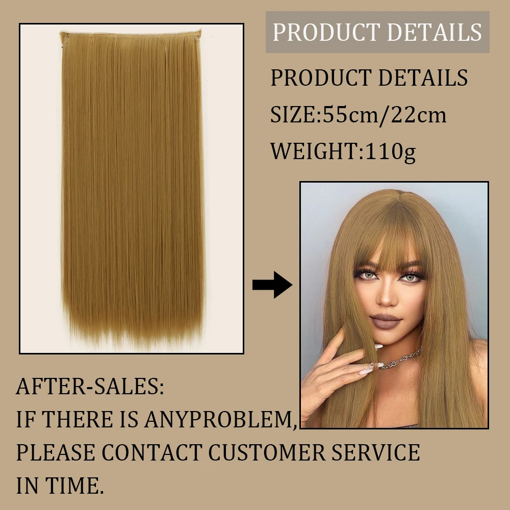 Č Klip Neviditeľný Drôt, Syntetické Vlasy Rozšírenia 22 inch Dlhé Rovné Prírodné Black Brown Jeden Kus False Hairpiece Pre Ženy